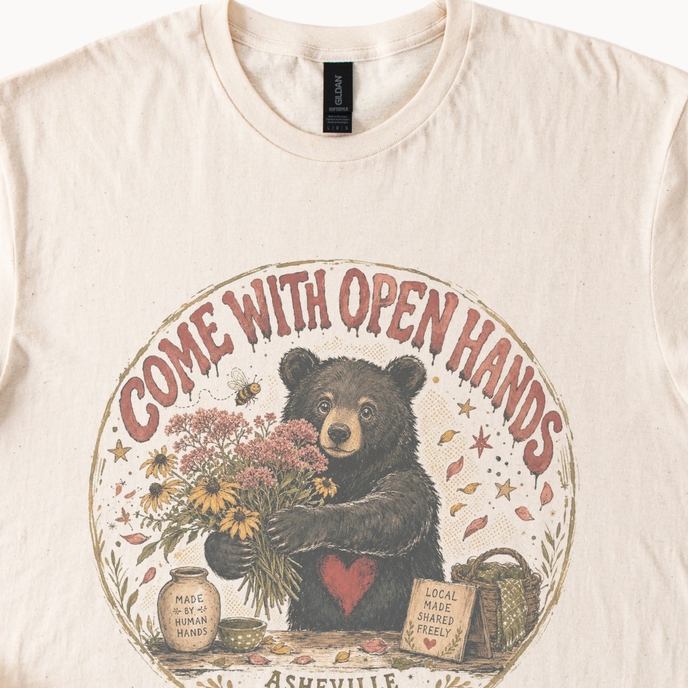 Bear with Flowers Artisanal Graphic Tee Botanical Illustration Natural - Picture 2 of 5